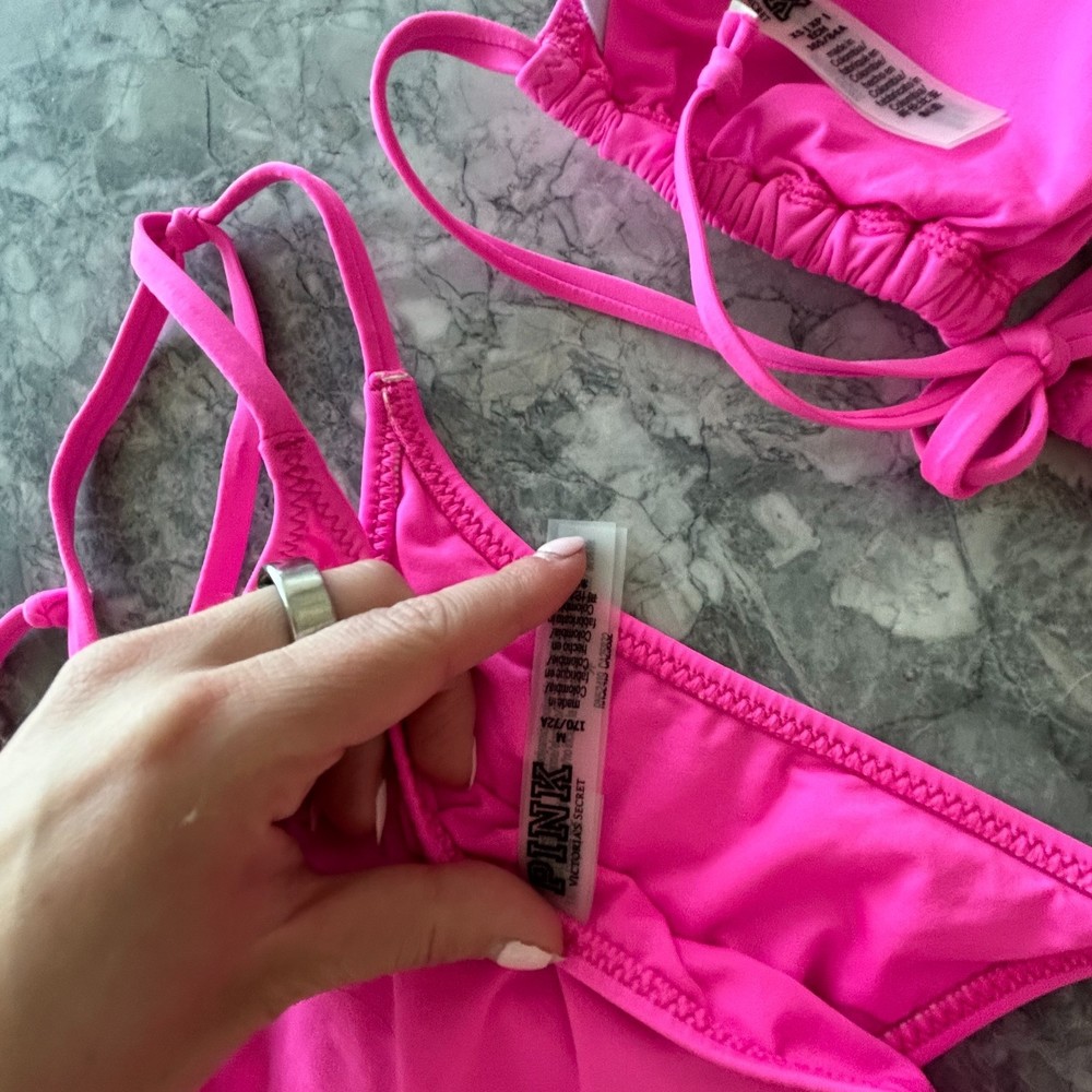 PINK Victoria's Secret Triangle String Two Piece Bikini Pink XS/M - Picture 4 of 7